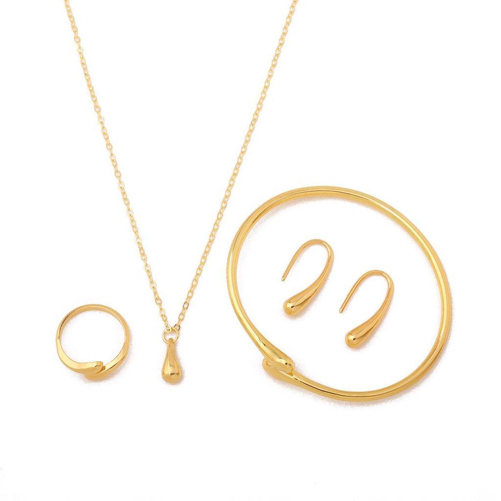 Angel's Tear Jewelry Set: Water Drop Pendant Necklace, Openable Bracelet, Earrings, and Ring - Four-Piece Collection