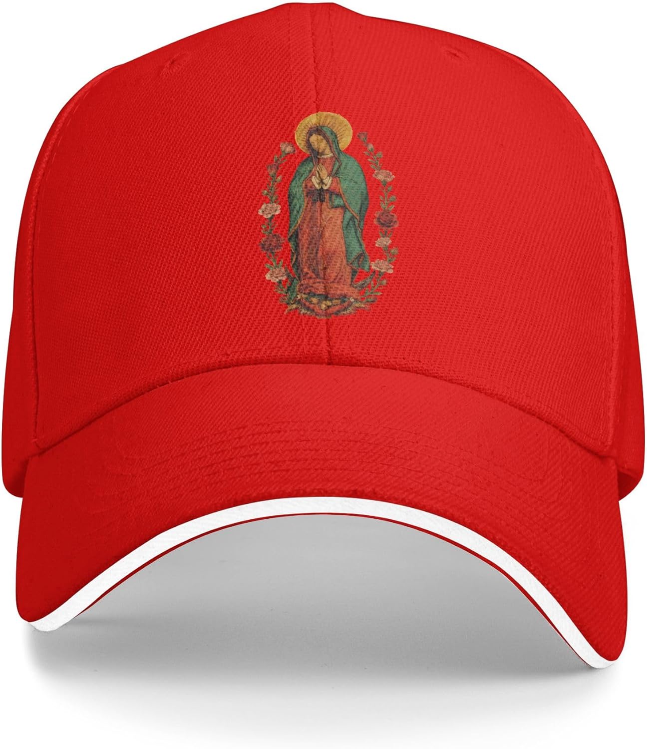 Our Lady of Guadalupe Baseball Cap Virgin Mary Rose Print Polyester Adjustable Hat for Unisex Adults One Size