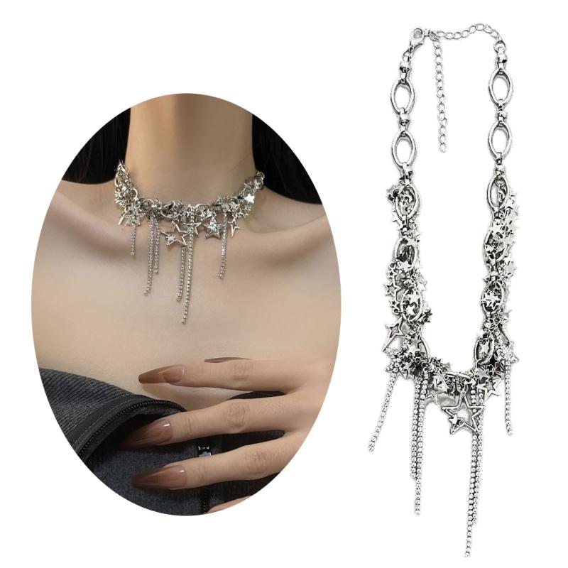 Pentagram Choker Star Chain Necklaces Star Tassel Necklaces Hot Girl Women Y2k Jewelry Alloy Material for Women Girls