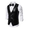 Men Suit Vest V-Neck Sleeveless Single Breasted Stage Show Waistcoat with Pockets Slim Fit Shiny Sequins Bow Tie Weddings Proms Vest