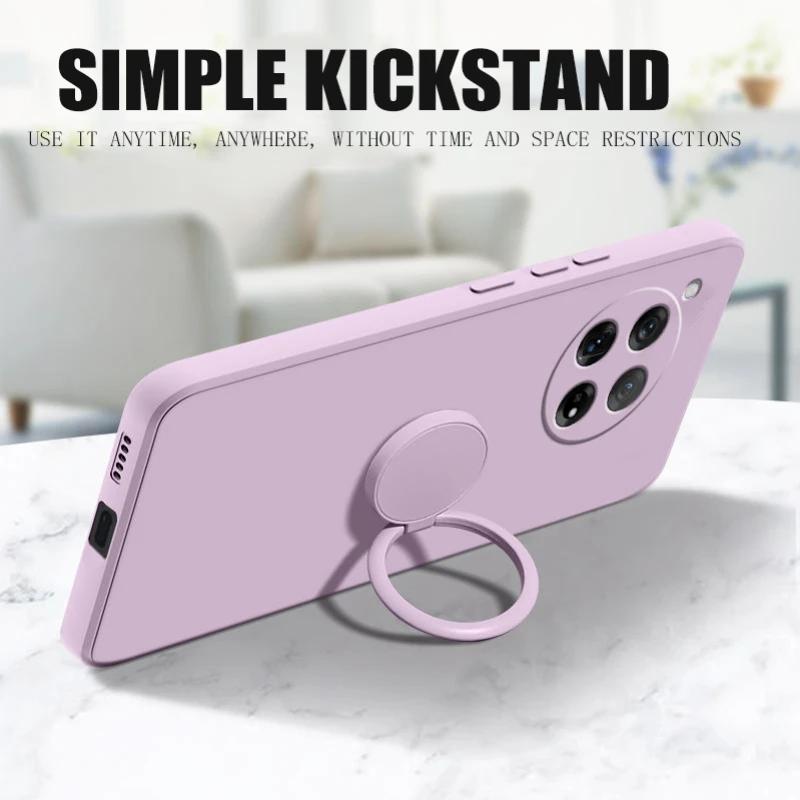 Case for OnePlus 13 12 Cases Liquid Silicone Ring Stand Phone Shell Coque for OnePlus 1+12 13 Cover ShockproofBumper Back Funda