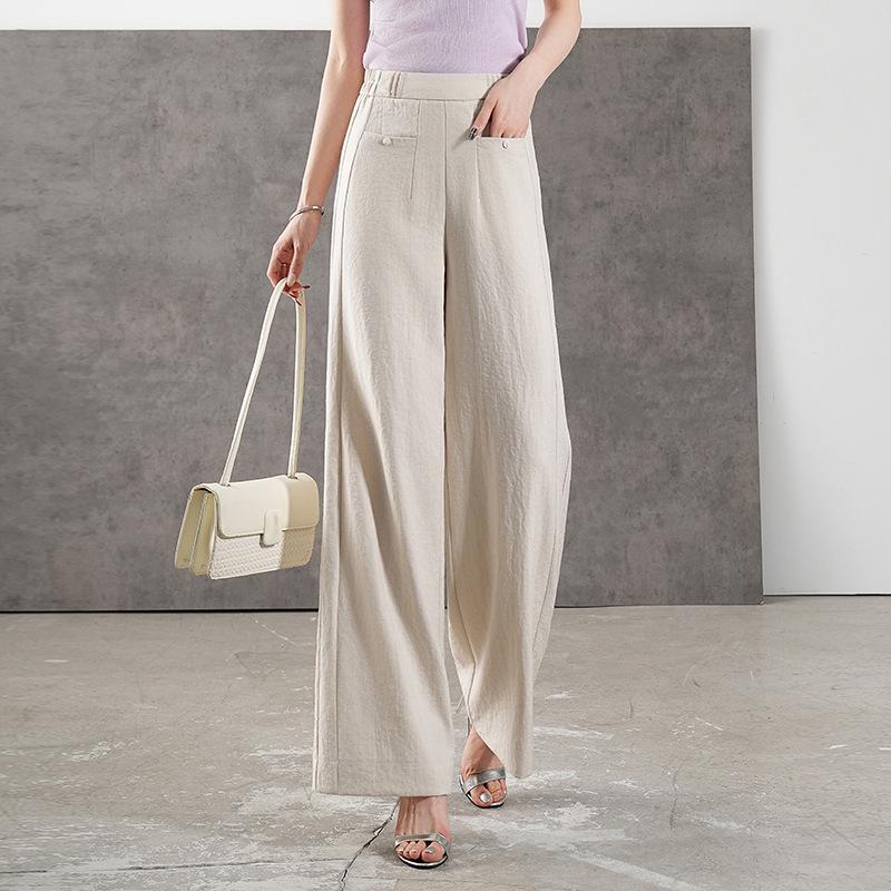 Women s High-Waisted Linen Wide-Leg Pants: Stylish, Comfortable, Casual Trousers for Summer (2026) Large бежевый