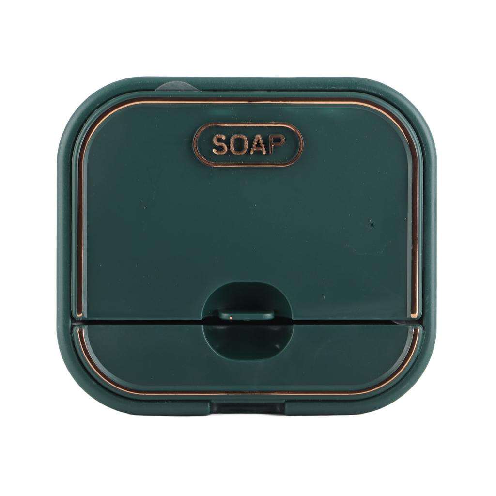 Home Soap Box Non Perforated Wall Mounted Draining Soap Box Flip Cover Bathroom Soap Box Dark Green