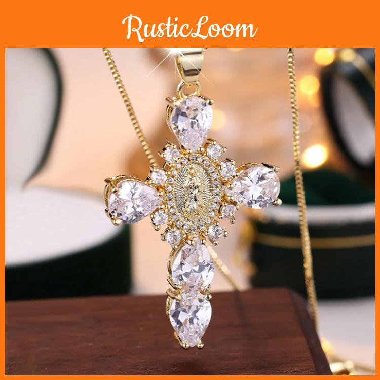 Stunning Full Rhinestone Virgin Mary Cross Necklace For Women With Unique Geometric Design