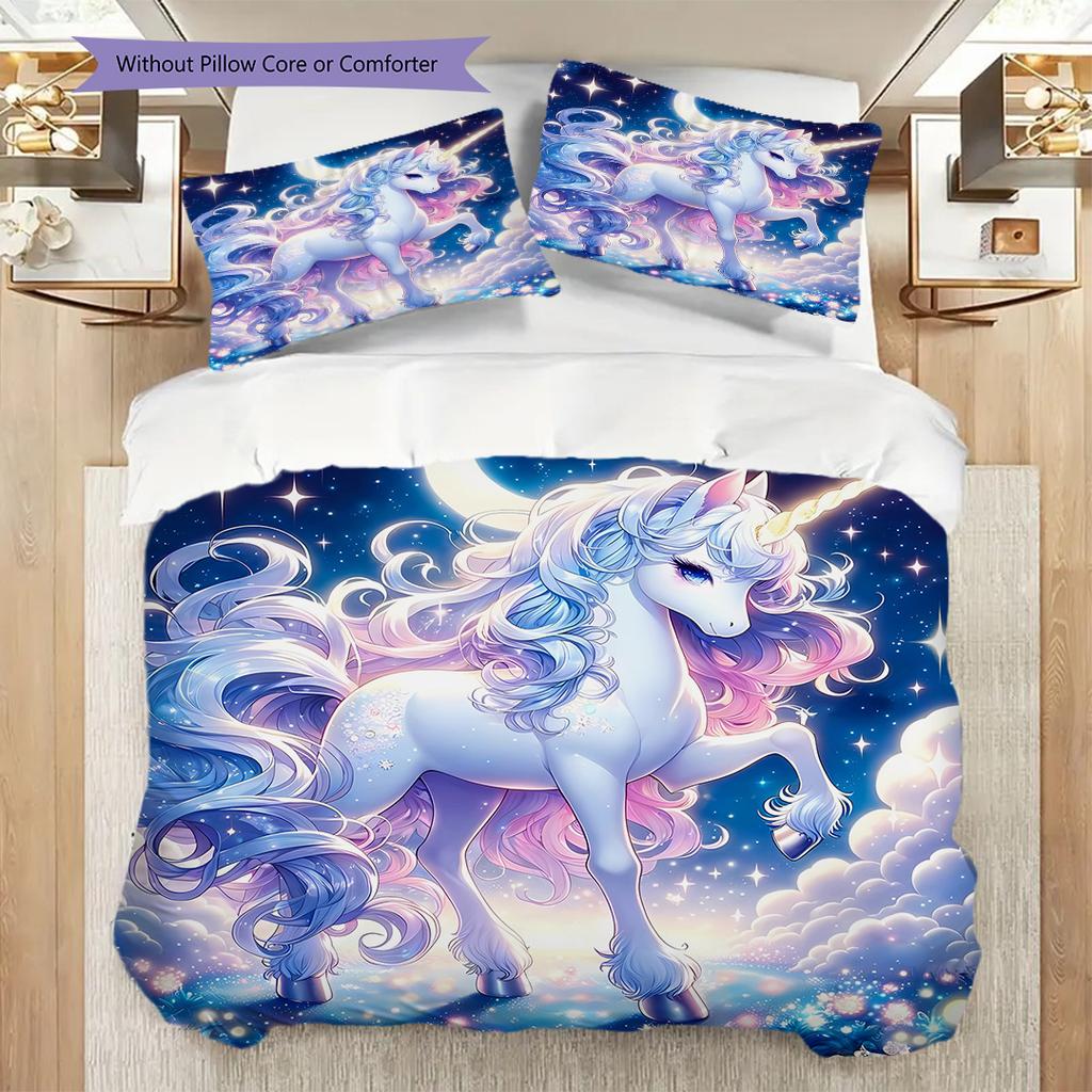 Biancheria da letto con unicorno da sogno, copripiumino, federa, decorazione per la casa, regalo di compleanno (1 * copripiumino+2 * federe, senza imbottitura)