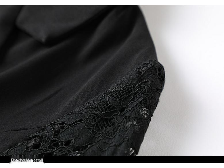 Black Hepburn-Style Patchwork Lace A-Line Dress - Plus Size, Mid-Length, Autumn/Winter Collection