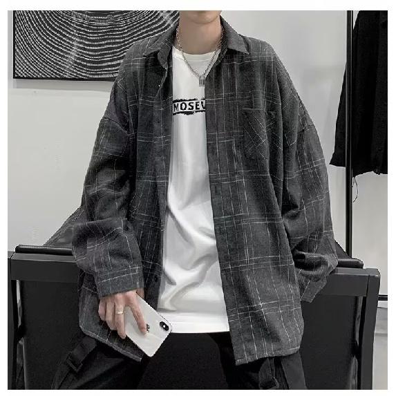 Long Sleeved Shirt, Men'S Summer New Trend, Teenage Shirt, Hong Kong Style, Japanese Style, Loose Plus Inch Shirt Jacket