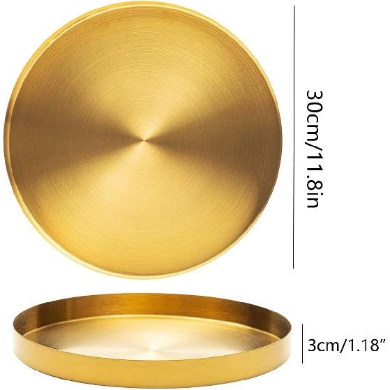 12-calowa złota okrągła metalowa taca dekoracyjna ze stali nierdzewnej złota taca do serwowania mosiężne kółko taca na blat stołowy do łazienki blatu biurka