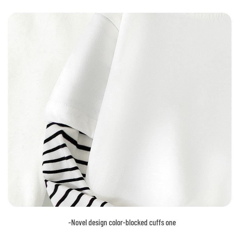 Boys' Cartoon Patchwork Long-Sleeve Striped Cotton T-Shirt