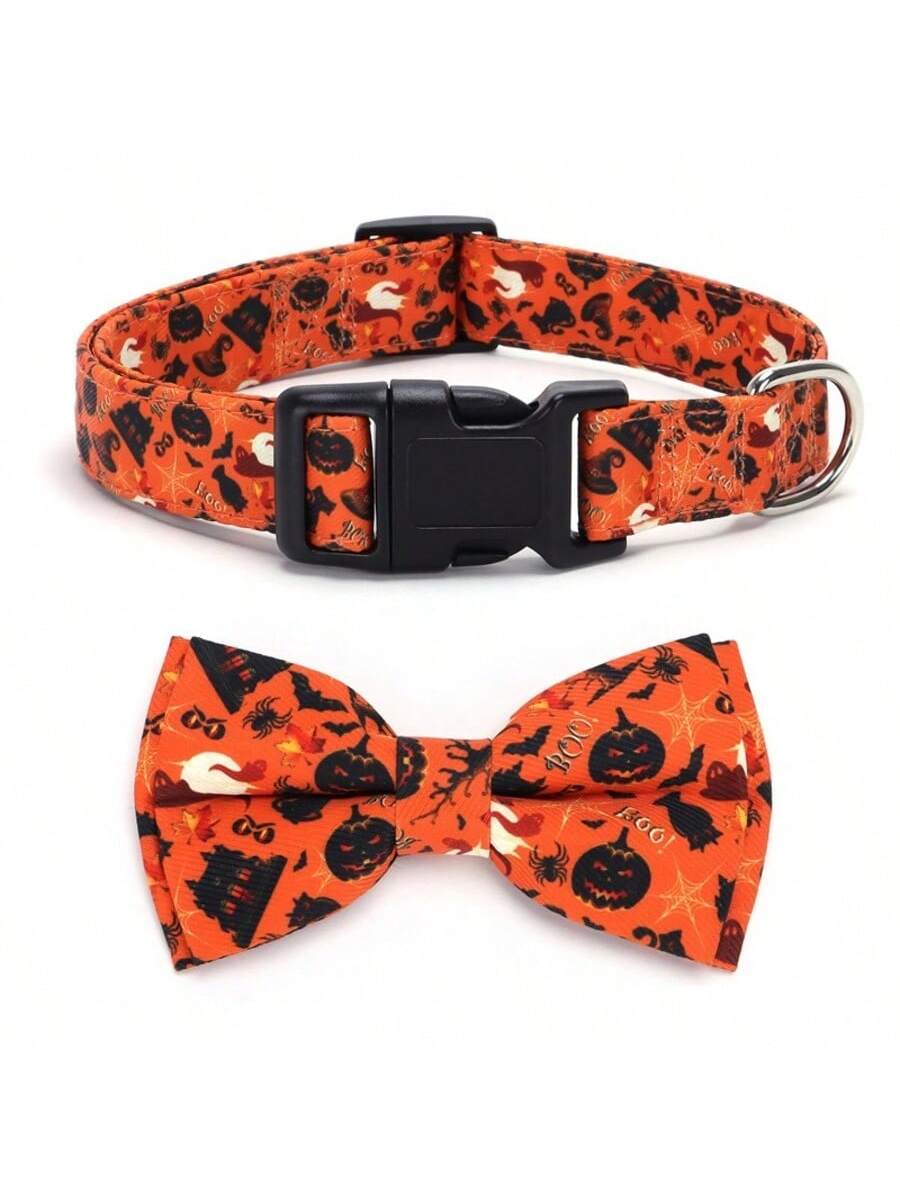 

Halloween Dog Collar Puppy Bowtie Collar Adjustable Dog Collar for Small to Large Dogs Pumpkin Bat Ghost Pattern Pet Accessories M