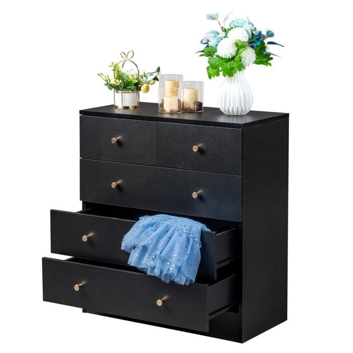 5-drawer Commode with Handle - ALIGHTUP - Bedroom Furniture, 66 X 33 X 73cm, Black