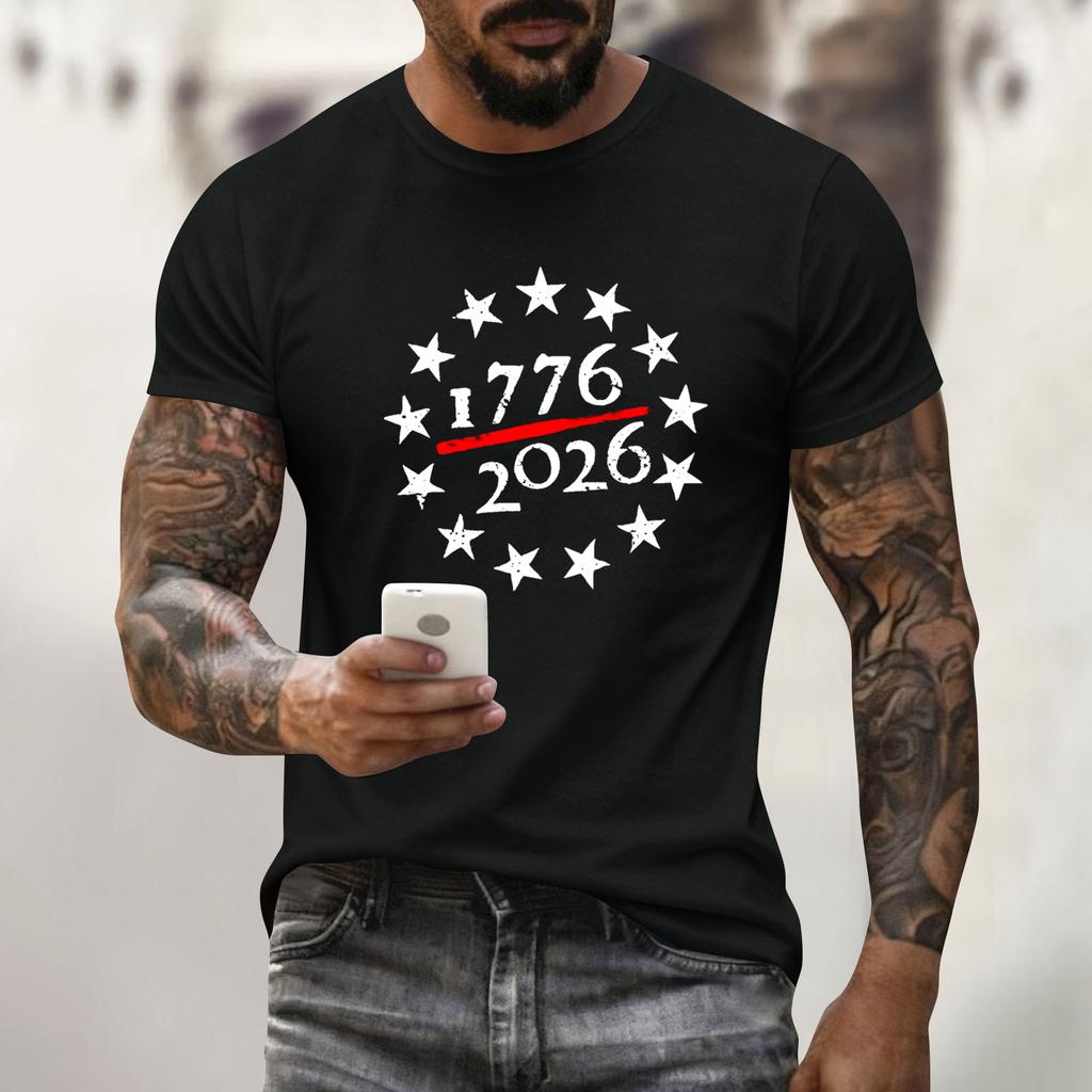 Men's Holiday Print Round Neck Short Sleeve Top Casual Sports Top