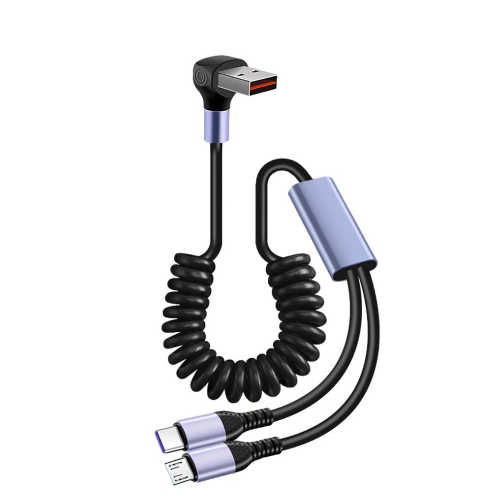 Doppelt Einziehbar Feder Ladekabel Micro USB & Typ C Kabel für Micro USB und Typ C Geräte 66W Schnellladung