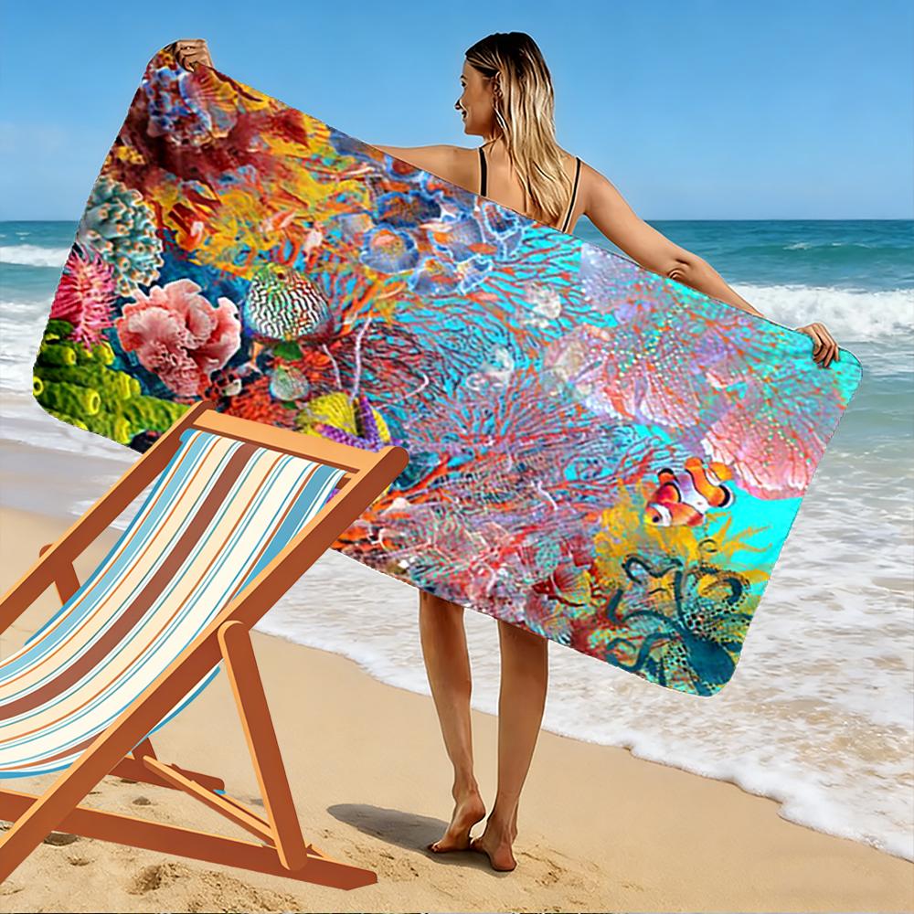 Colorful Underwater Coral Reef Design Beach towel quick-drying for travel outdoor sports jogging beach and swimming