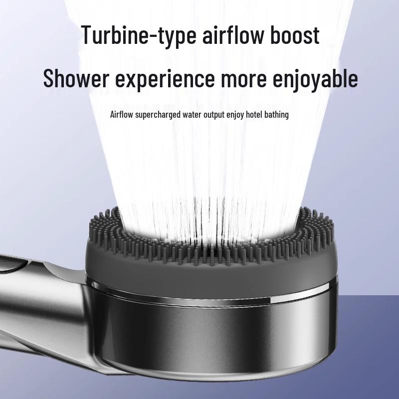 Four-Function Pressurized Lotus Shower Head with Bathing Brush