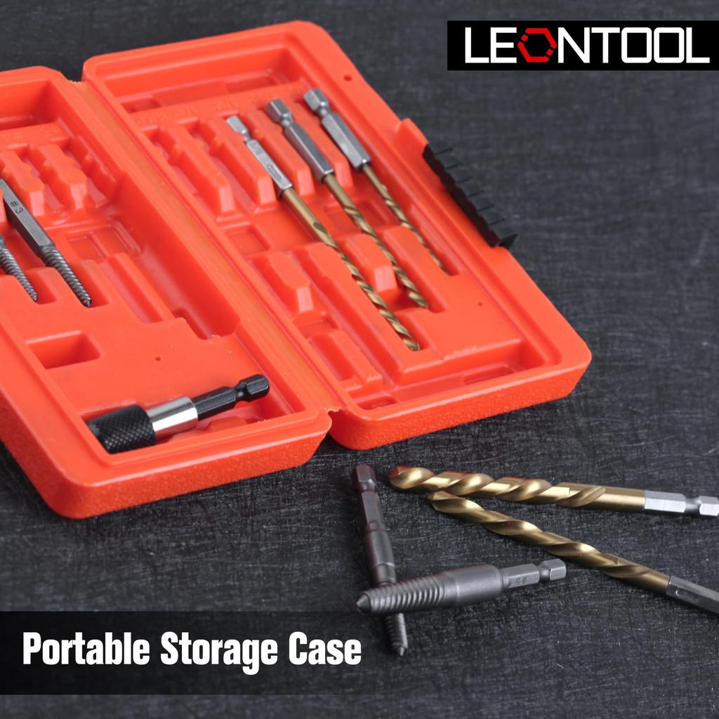 LEONTOOL Reverse Tap, Stripped Screw Remover, Screw Extractor Bit Set, Left-Hand Rotating Drill Bit Set (11 Pieces), Damaged Screw Removal Kit, Bolt S