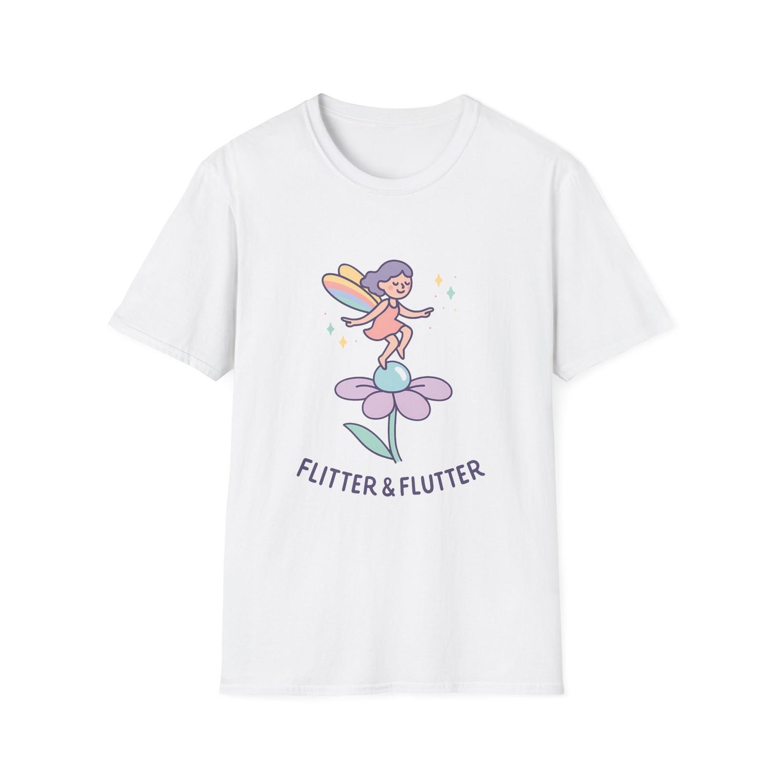 Unisex Softstyle T-Shirt Mens Womens Tees Top Fairy Dewdrop Flower Rainbow Wings Sparkles Line Art L