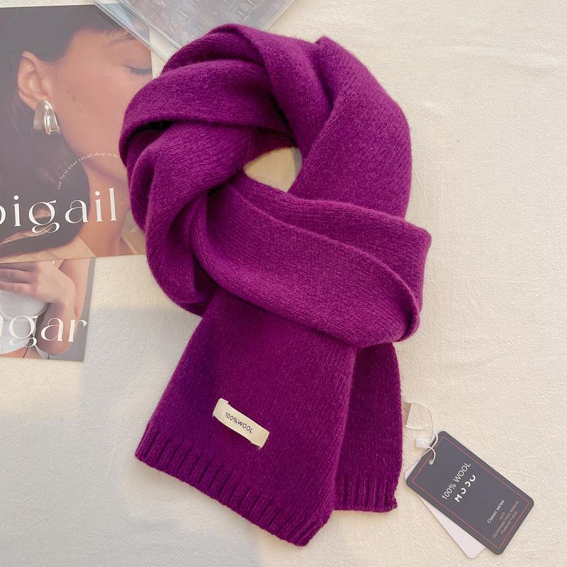 Pure wool scarf women's winter high-end solid color couple scarf men's new warm and versatile knitted scarf