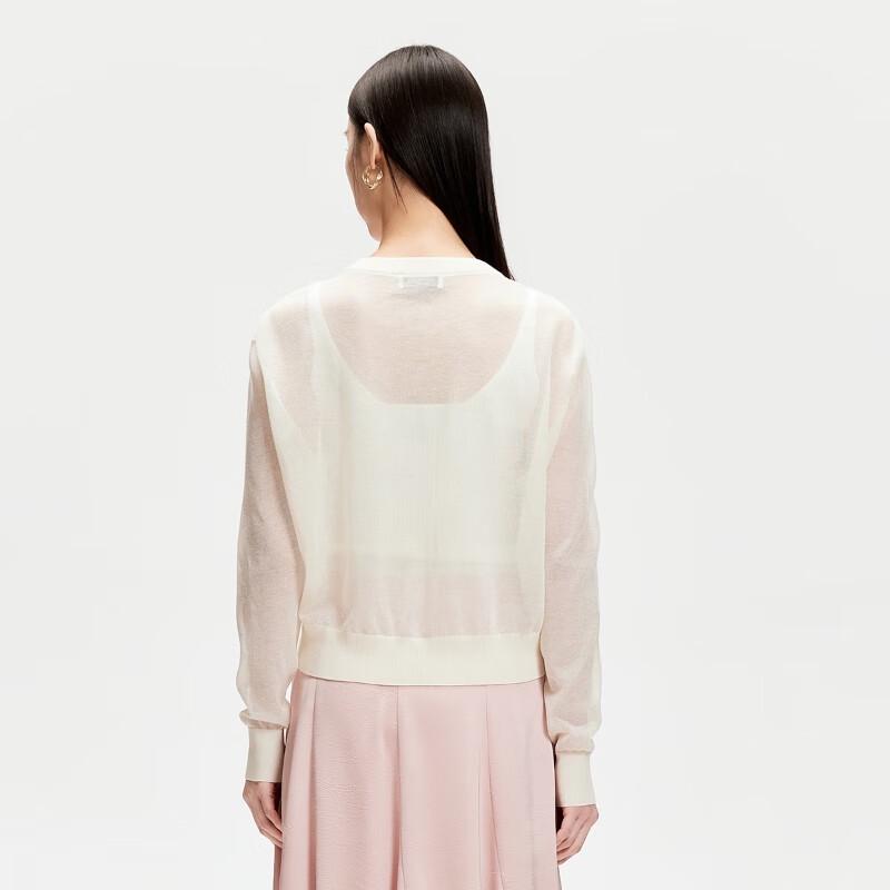 VEROMODA Semi-Sheer Embroidered Round Neck Knit Cardigan