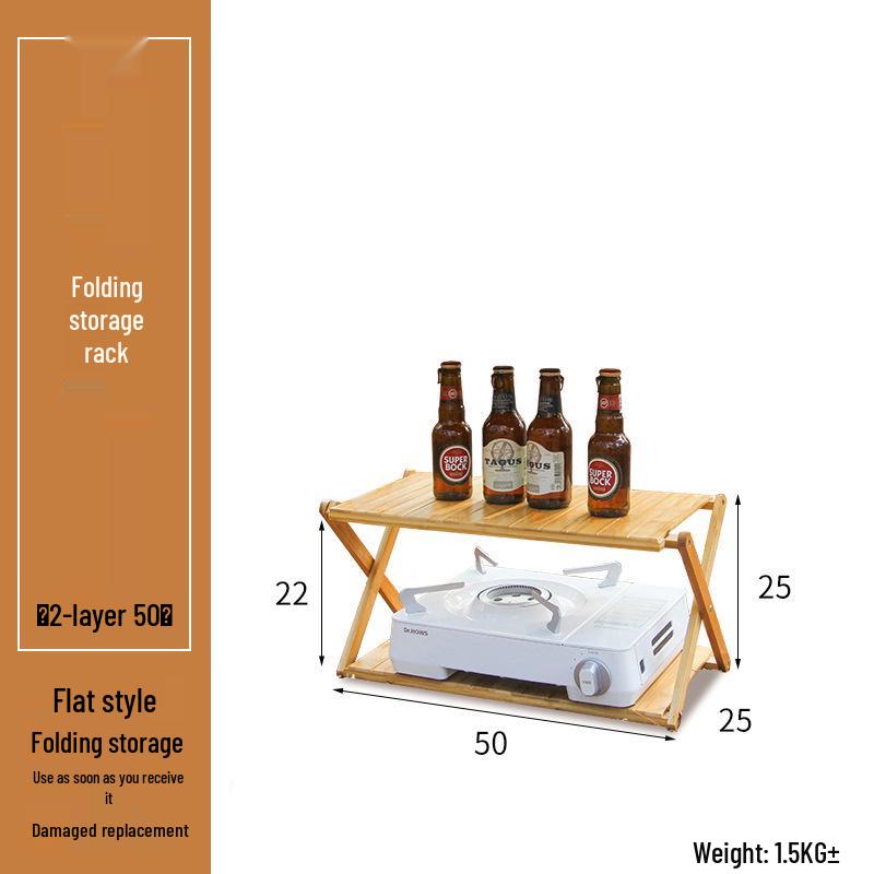 Multi-Layer Bamboo & Wood Folding Storage Rack for Outdoor Camping & Picnics