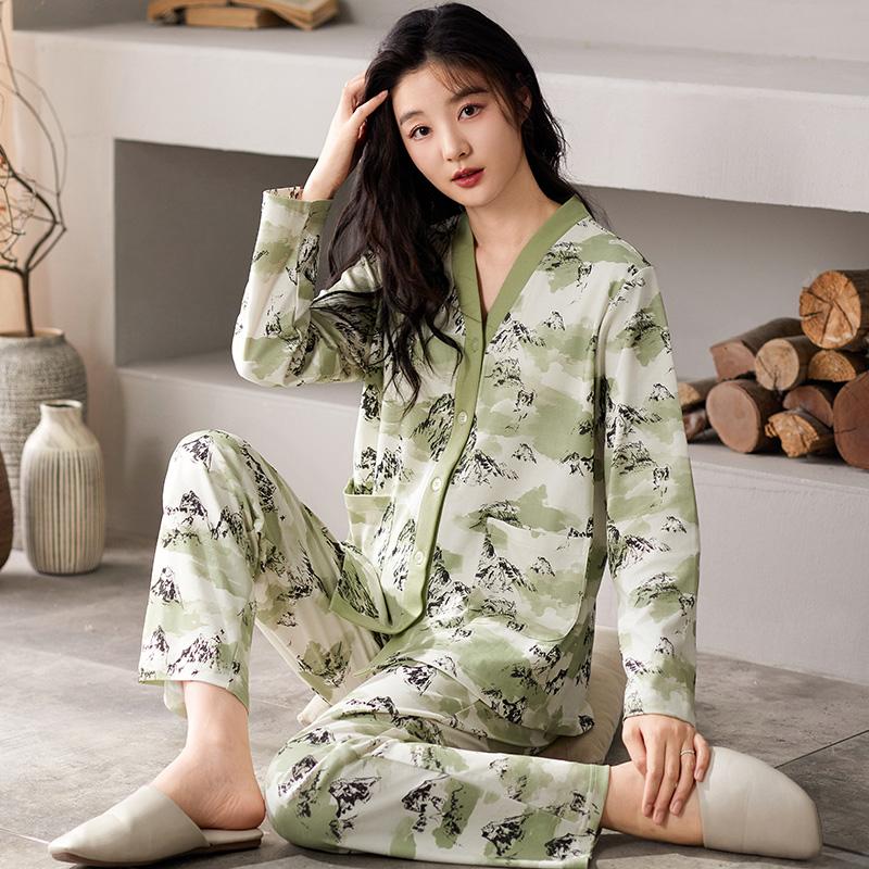 Ink and Wash Women Pajamas Set Casual Long Sleeves Long Pants Autumn Winter Simple Sleepwear Cozy Pyjamas Soft Pijamas Girls Pjs