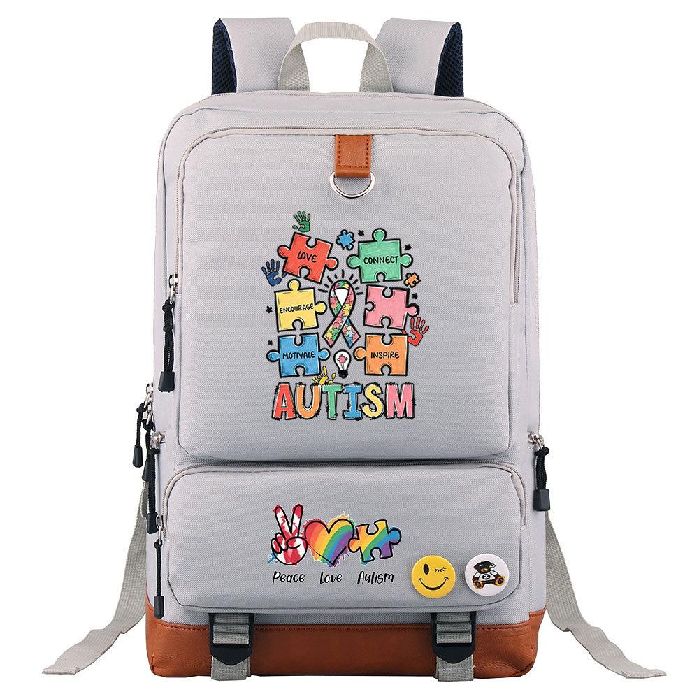 Autism Awareness LOVE Puzzle Print Back To School Backpack Casual Daypack Large Capacity Student Bookbag for Boys Girls Travel