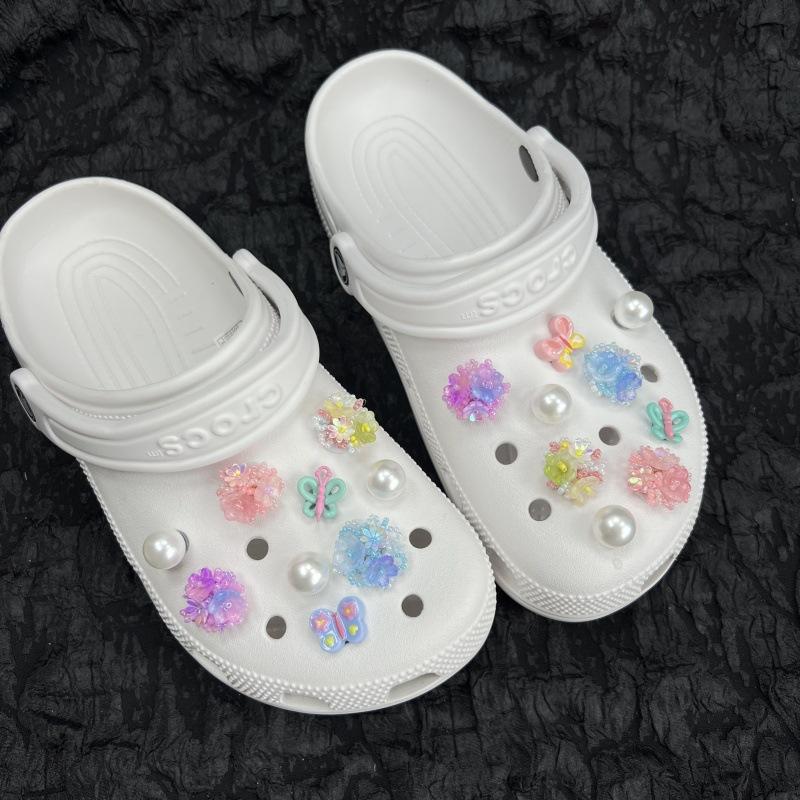 Hand Woven, Gradient Rice Beads, Colorful, Flower Clusters, Hole Shoe Decoration Buckle, Detachable, Shoe Buckle, Shoe Accessories