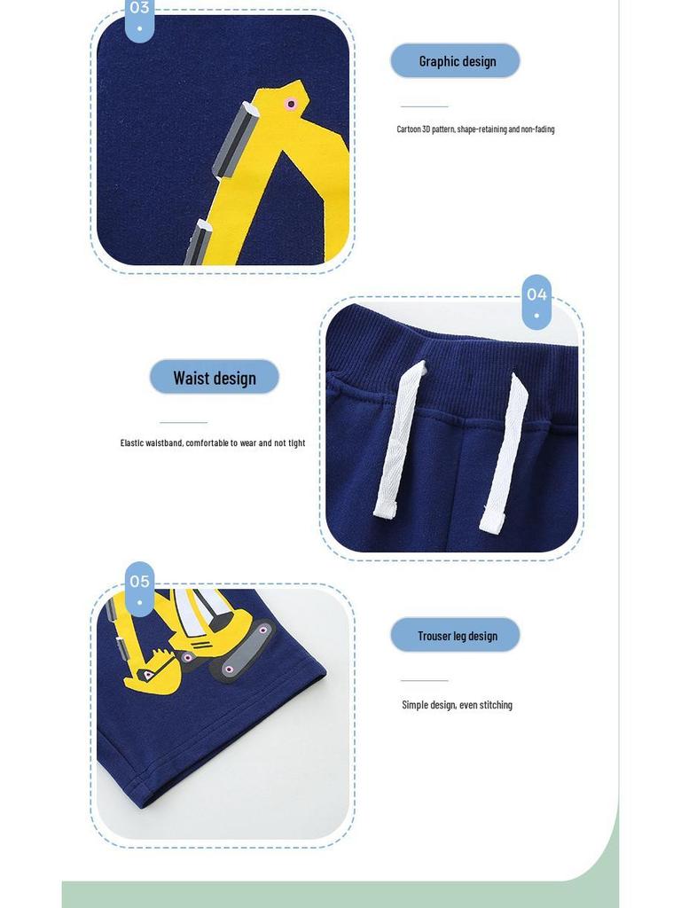 Pantaloni Scurți Sport pentru Copii de Vară cu Imprimeu Excavator - Stil European și American