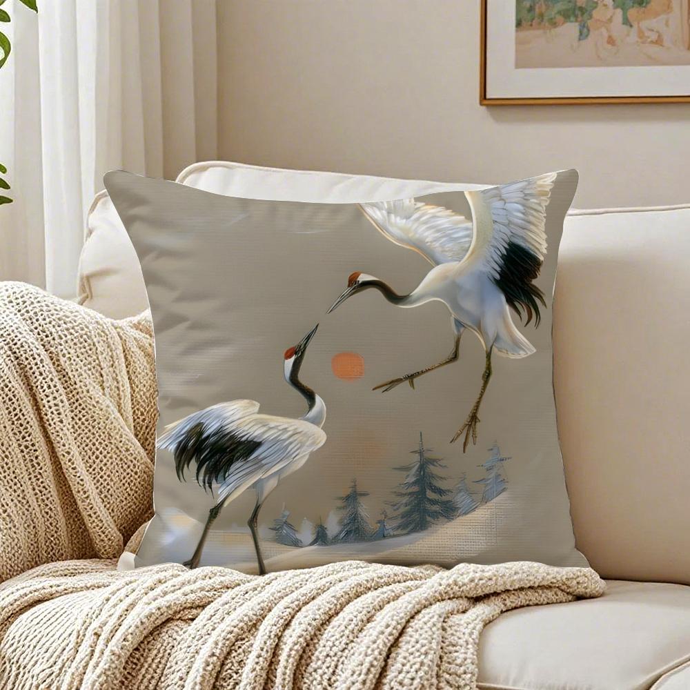 Chinese Classical Elegant Red Crowned Cranes Art  Cushion Cover Pillowcase Antidustmite Living Room Sofa Decor Cushion Room