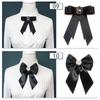 Korean Women'S Bow Tie Brooch Black Rhinestone Pearl Shirt Collar Pins Fashion Bowknot Bowtie Ribbon Wedding Party Necktie