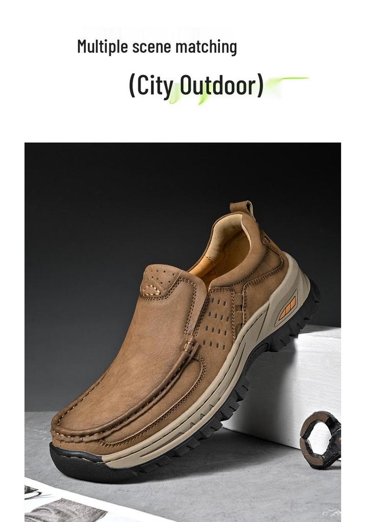 Men's 2025 New Style Outdoor Casual Leather Slip-On Loafers for Hiking and Mountaineering