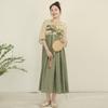 Abiti da Donna Stile Cinese Girocollo Manica Corta Vita Alta Vestaglie Estive Patchwork con Bottoni Abiti Vintage