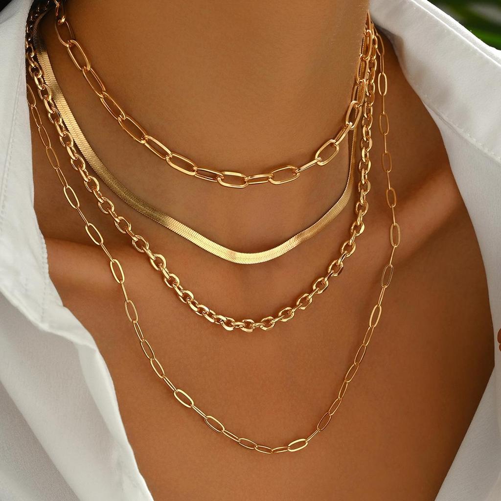 European-American Minimalist Snake Chain Necklace Set: 4-Piece Versatile Layered Design for Women