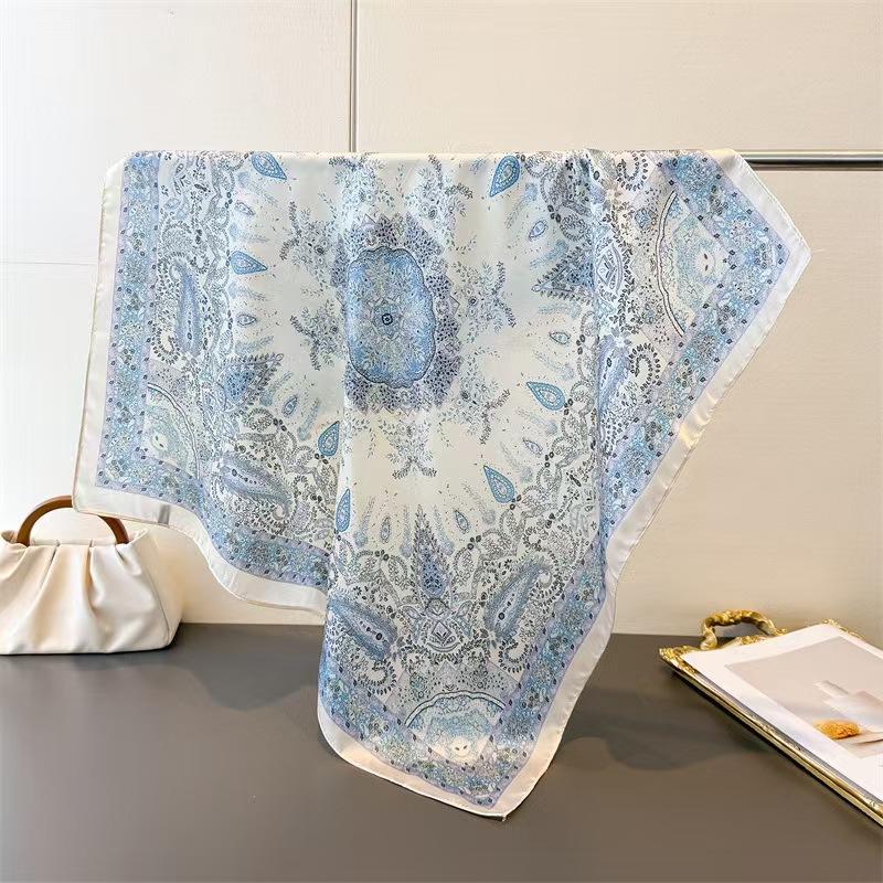 

Vintage Paisley Scarf Lightweight Silk Like for Modern Ladies Office Travel Neck Hair Bandana Bag Accessory Trendy Women Scarf 68cm синий