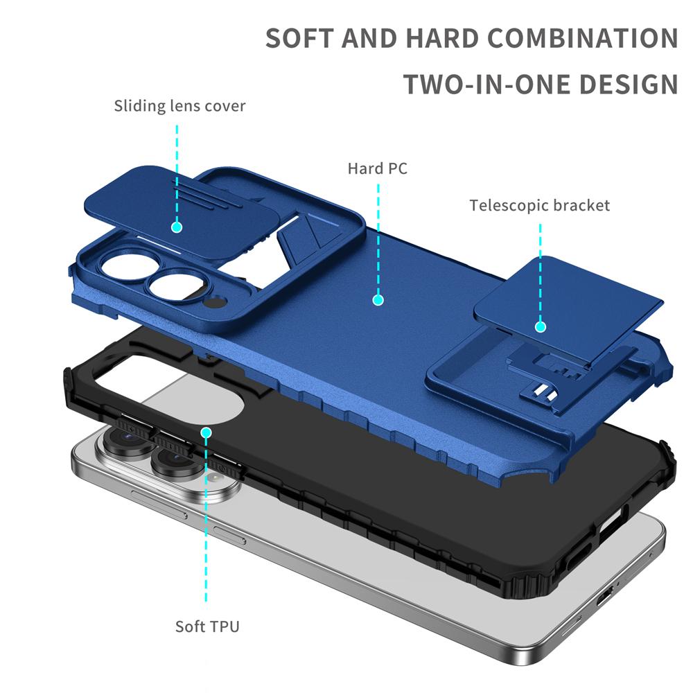 KEYSION Shockproof Armor Case for Samsung S25 Edge 5G Slide Camera Lens Protection Live Stand Phone Cover for Galaxy S25 Edge 5G