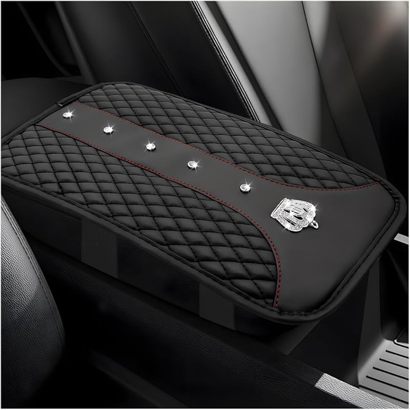 Bling Crown Car Center Console Mats, Anti-Slip And Waterproof Crystal Car Armrest Pad Protector, Universal Rustproof Armrest Decor Cushion For Cars &