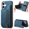 For iPhone 16 Pro Case with Card Holder Retro Leather+TPU Zipper Phone Cover