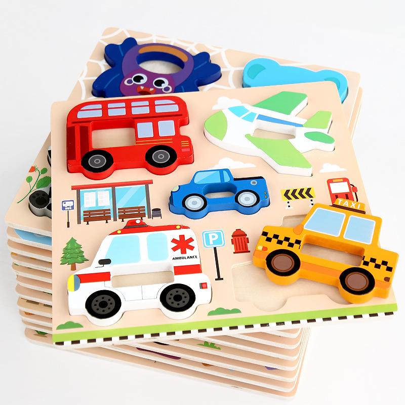 Montessori 3D Holzpuzzle Cartoon-Tiere Muster Puzzle Brettspiel Kinder Lernen Lernspielzeug Geschenke Ideal für Kinder