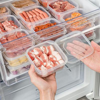 Scatola per conservazione di alimenti freschi per frigorifero da 350 ml, scatola sigillata per frigorifero con scatola sigillata per carne vegetale adatta al microonde in PP trasparente quadrato