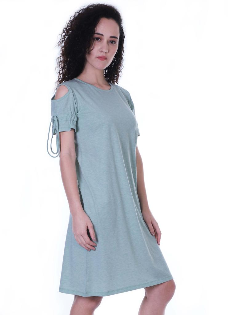 Moomaya Cold Shoulder T-shirt Dress Round Neck Casual Knee Length Summer Dresses For