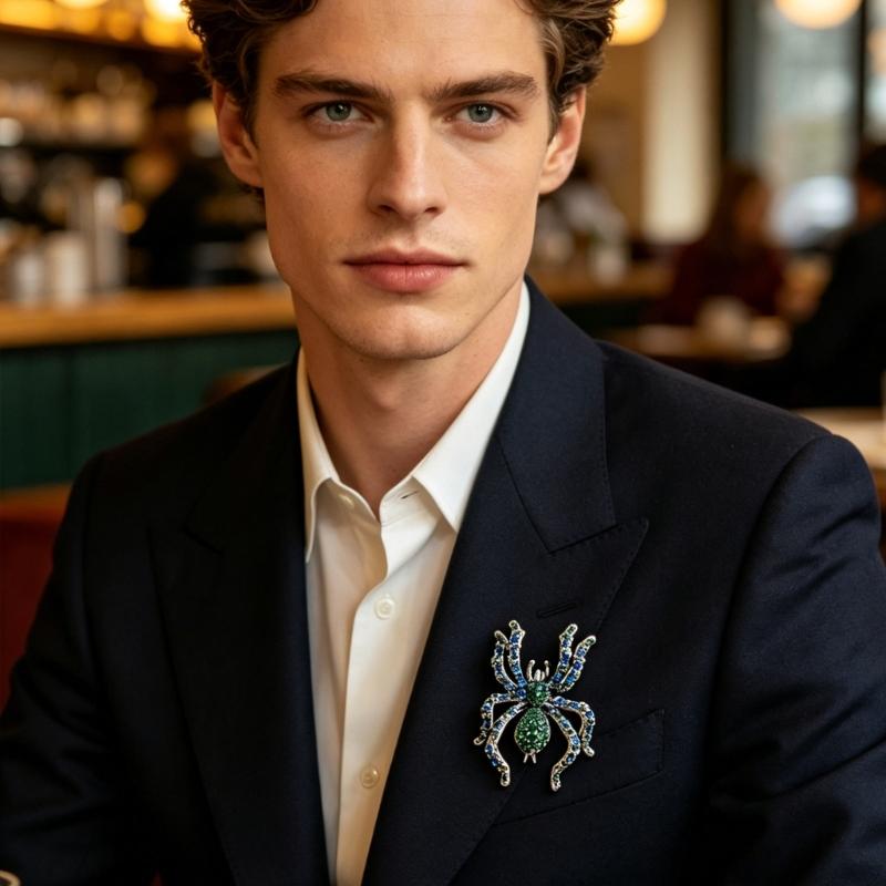 Halloween Arachnid Brooch Crystal Costume Pin Alloy Statement Lapel Accessory for Party Outfits, Coats and Bags