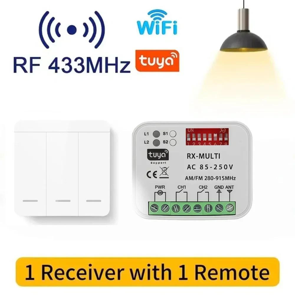110V 220V 2CH 280-915MHz Tuya WiFi Garagentor Fernbedienungsempfänger RF 433Mhz Wandschalter für Haushaltsgerät LED-Lampe