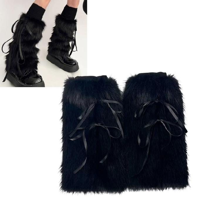Soft Furry Plush Leg Covers For Women Stylish Bows Detail Fashion Leg Warmers Warmth Indoor Outdoor Versatility