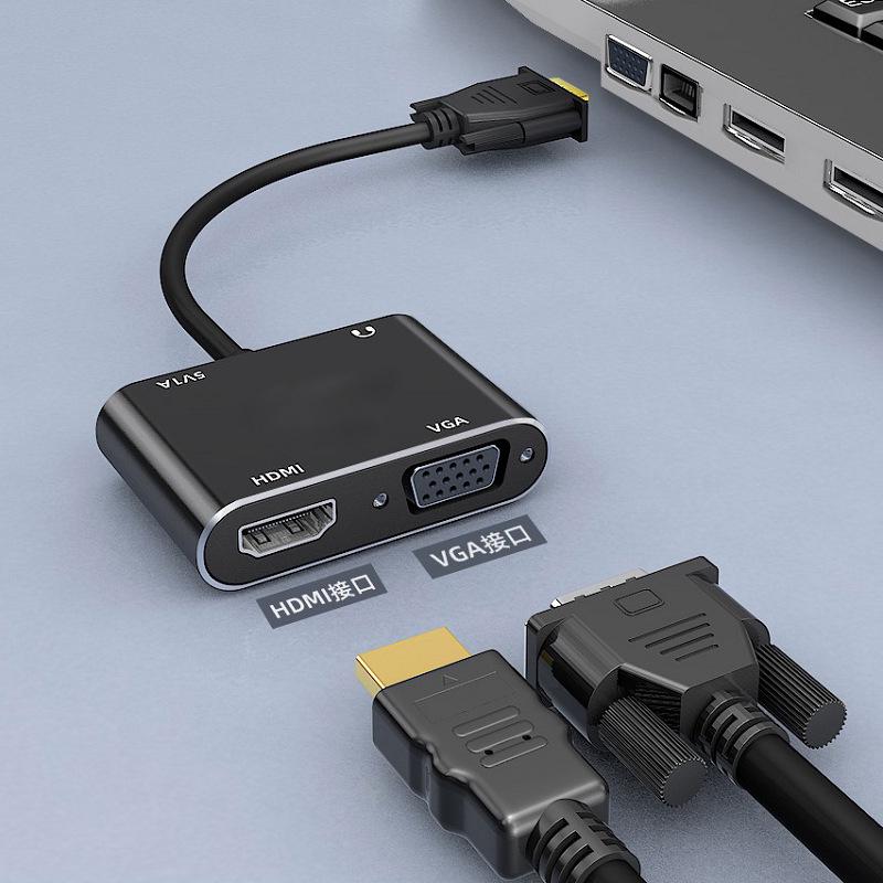 New Cross-Border 2-in-1 VGA To HDMI+VGA Display Converter Adapter Cable