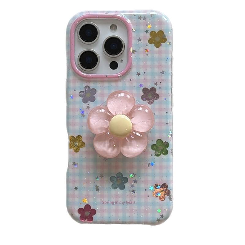 Colorful Floral Plaid Phone Case for iPhone 17, 16 Pro Max, 15, 14 - Japanese Korean Style