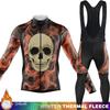 Skull Cycling Jersey Fleece Mens Clothes Winter Men Thermal Cycle Ciclismo Hombre Clothing Man Bib Jumper Termal Uniform Sets