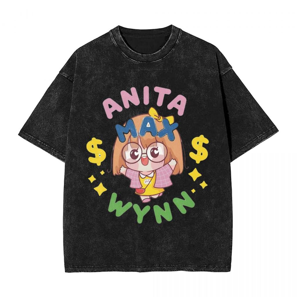 Anita Max Woman Men Cotton Washed Hot Stamping Print TShirt Harajuku Cotton Tshirt Mens Summer Short Sleeve Tees