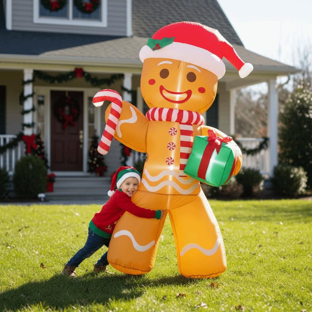 Cu Pachet Cadou Crăciun Gonflabil Om de Turtă Dulce Petrecere Decor Grădină