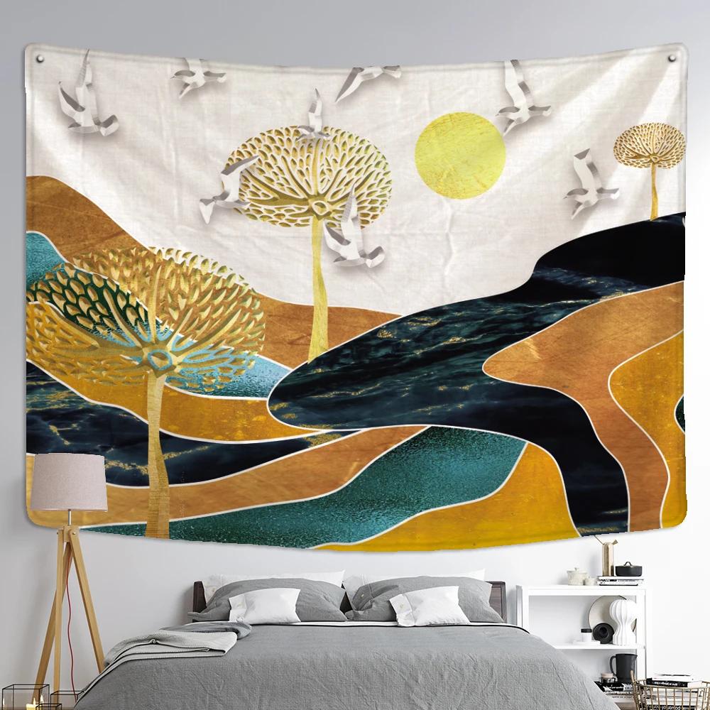 Mountain And River Ink Painting Tapestry Wall Hanging Bohemian Style Ins Hippie Psychedelic Home Decor