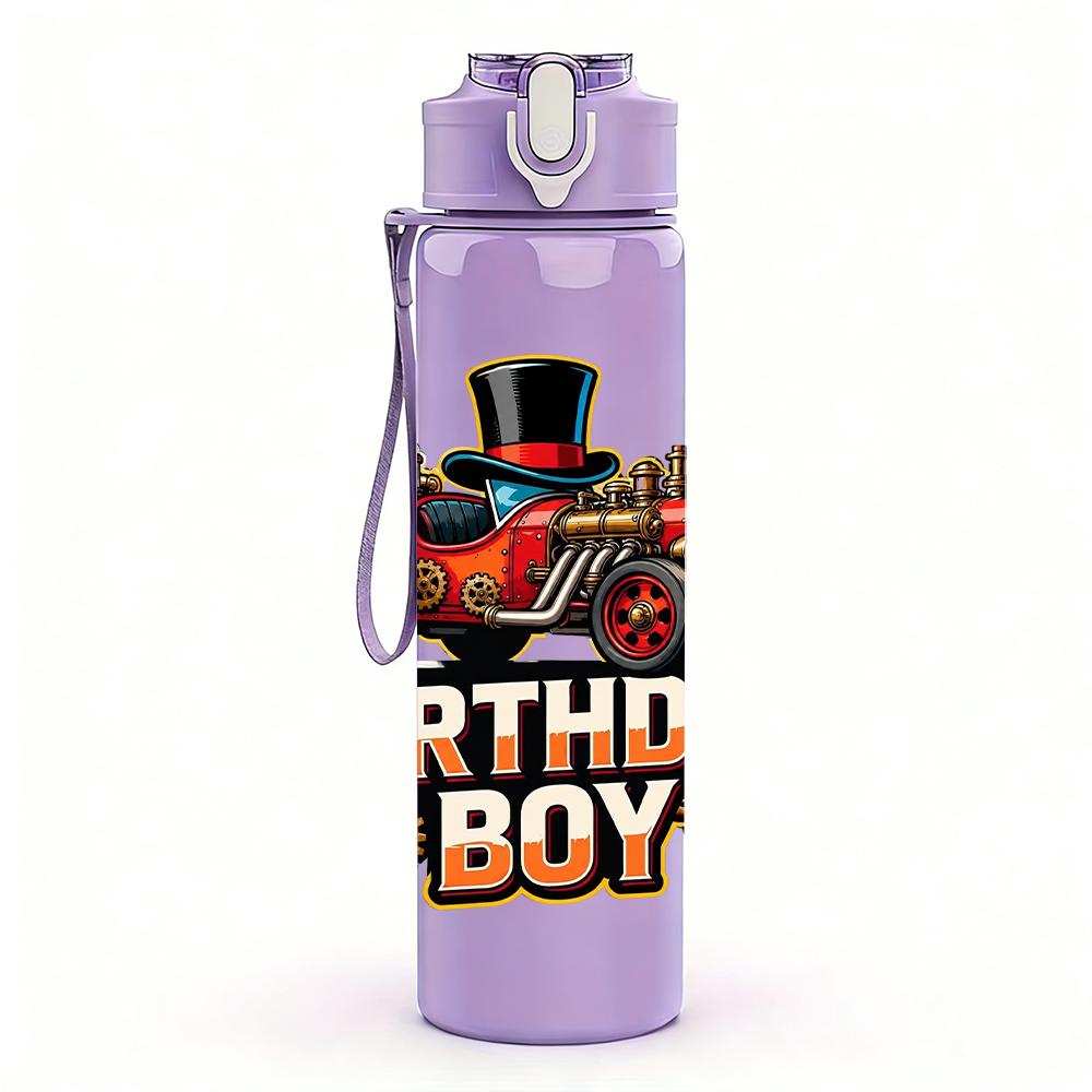 1PC Steam Train Birthday Boy Letter 750ml Color Plastic Water Bottle Leakproof Flip Straw Lid For Sports Office Home Use